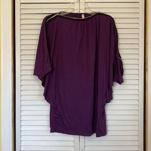 Purple batwing tunic with zippered neckline